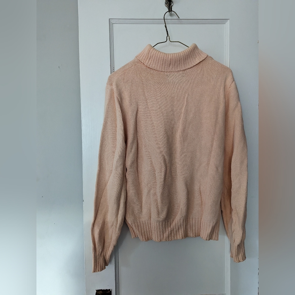 Vintage lands end cotton turtleneck sweater in peach pale pink size small